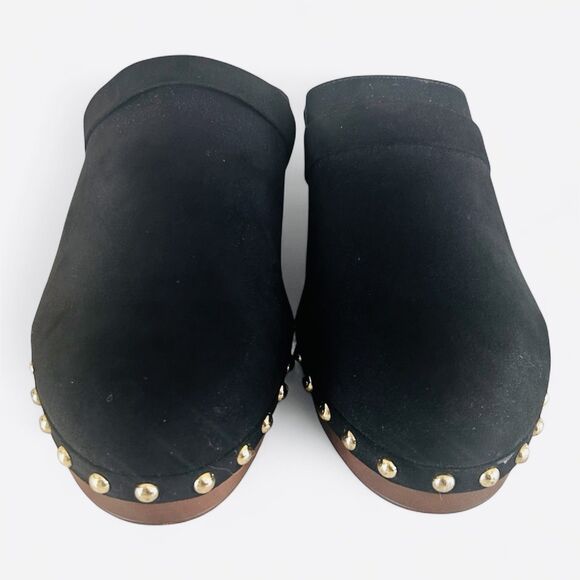 Lane Bryant Black Faux Suede Clogs Mules Gold Studs Embellishments Size 9W EUC!! - Picture 11 of 12